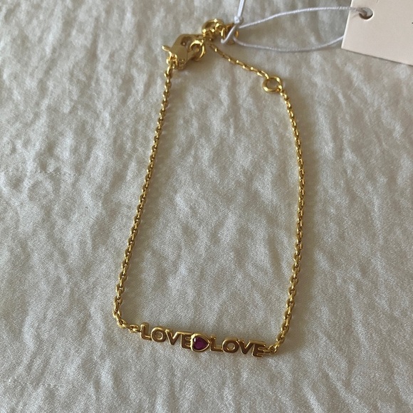 Kate Spade: Gold Tone “Love Love” Bracelet- Red Heart Accent- Pink Dust Bag - Picture 6 of 14